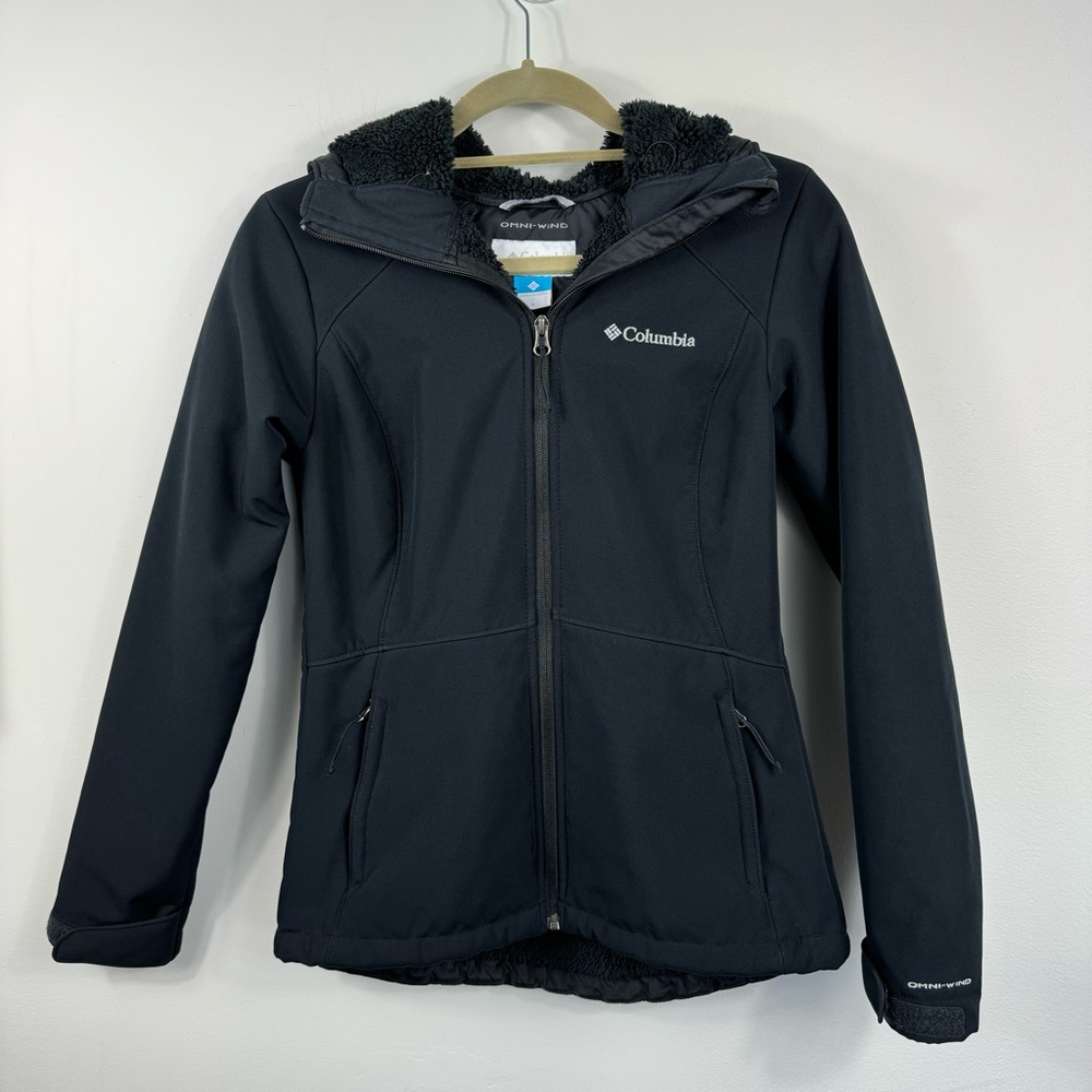 Columbia Omni-Wind Hooded Black Fleece-Lined Jacket Size S